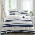 thumbnail image 1 of 3 Piece Navy Blue Khaki Striped Duvet Cover Set Twin Size, Microfiber Comforter/Quilt Cover with Corner Ties and 2 Pillowcases, Gradient Horizontal Lines All Season Soft Bedding with Zipper Closure, 1 of 8