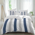 thumbnail image 1 of 3 Piece Navy Blue Striped Duvet Cover Set Twin Size,Microfiber Comforter/Quilt Cover with Corner Ties and 2 Pillowcases,Geometric Grey White Vertical Stripes All Season Bedding with Zipper Closure, 1 of 8