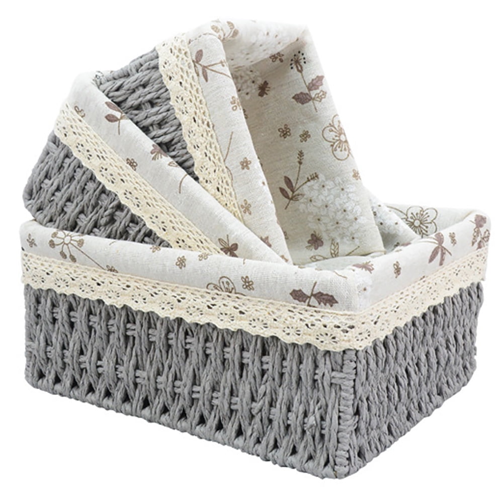 3 Piece Nesting Wicker Baskets with Liner for Storage, Rectangle
