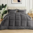 thumbnail image 1 of 3 Piece New Fluffy Pattern Comforter Set, 800 TC, 100% Egyptian Cotton, Oversized Super King Size Dark Grey Solid, 1 of 6