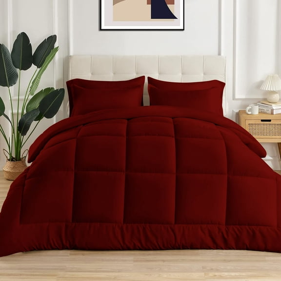 3 Piece New Fluffy Pattern Comforter Set, 800 TC, 100% Egyptian Cotton, Twin/Twin XL Size Burgundy Solid