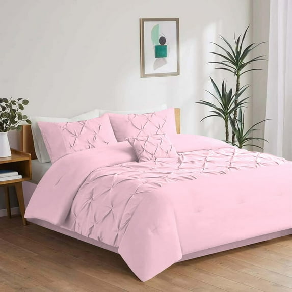 3 Piece New Half Pinch Pleated Pattern Comforter Set, 800 TC, 100% Egyptian Cotton, Twin/Twin XL Size Light Pink Solid