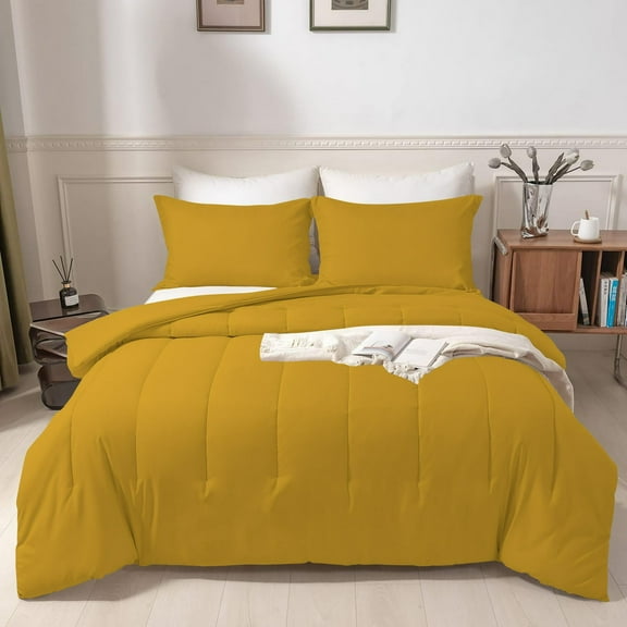 3 Piece New Straight Line Pattern Comforter Set, 800 TC, 100% Egyptian Cotton, Super King Size Gold Solid