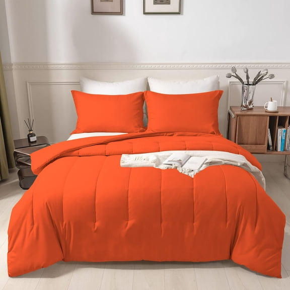 3 Piece New Straight Line Pattern Comforter Set, 800 TC, 100% Egyptian Cotton, Twin/Twin XL Size Orange Solid