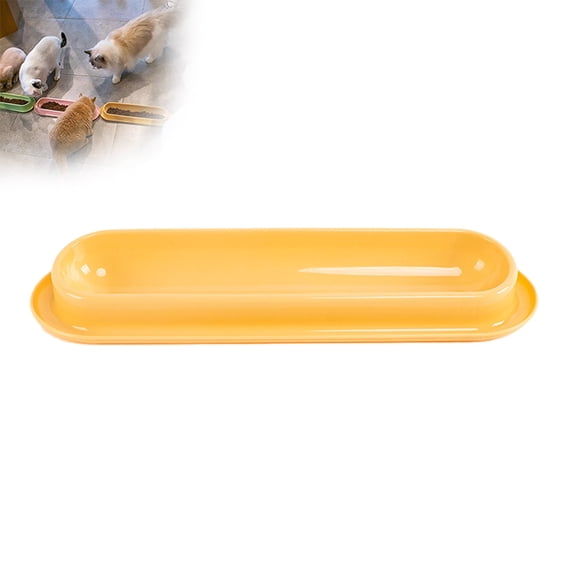 Non-Skid Cat Feeding Dish Set - Long Multi-Bowl Design with -Resistant Base for Water and Food Service - Yellow