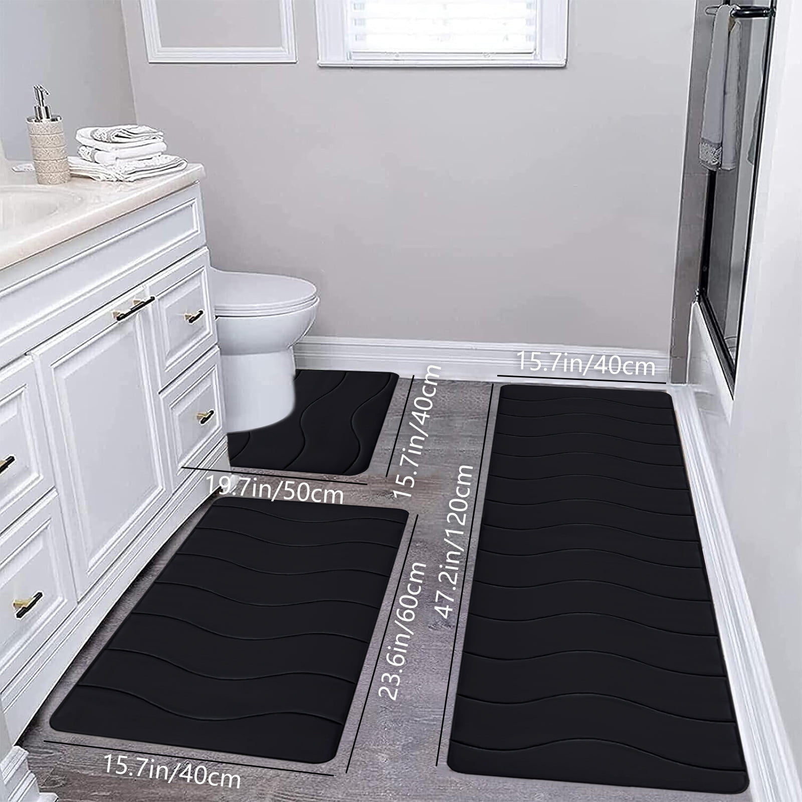 3-Piece Non-Slip Bath Rug Set, Ultra Absorbent Machine Washable Bathroom Mats for Bath/Laundry ...