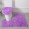 thumbnail image 1 of 3-Piece Non-Slip Bathroom Rug Set Soft Shag Silk Bath Mat and Toilet Lid Cover Set Heavy Duty Absorbent Machine Washable Floor Carpet Decor 24x16 inch Purple, 1 of 4