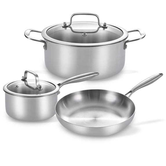 LOLYKITCH 5-Piece Cookware Set,12 inch Frying Pan,2 QT Saucepan,5 QT Stock Pot,Induction Compatible, Corrosion-Resistant & Easy-Clean Home Cooking Combination.