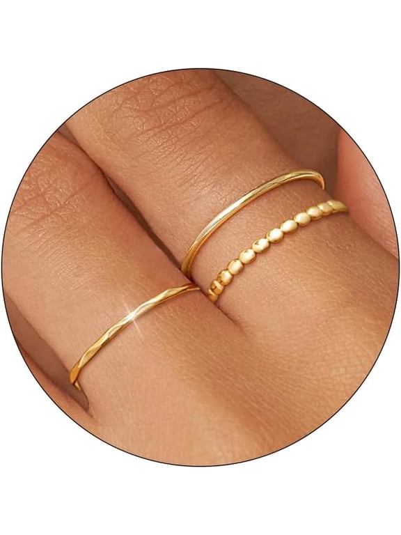 3-Piece Non-Tarnish Gold Stackable Rings Set for Women, 18K Gold Plated Thin Cute Knuckle Pinky Rings, US Sizes 5-9-9-gold