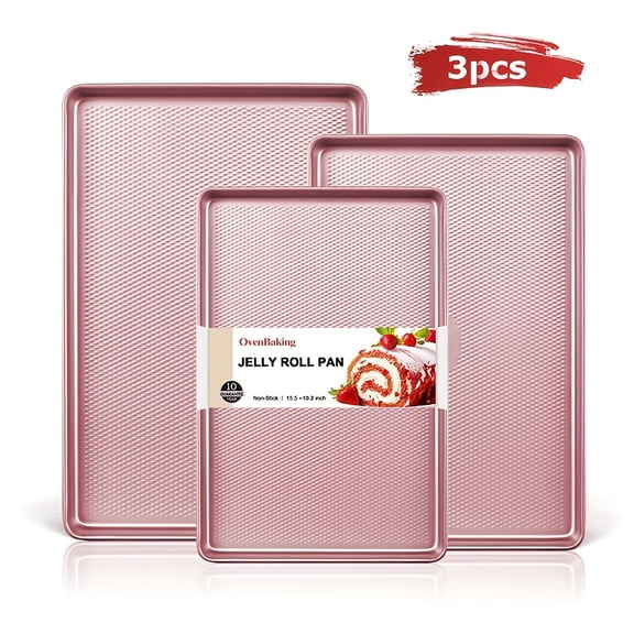 3 Piece Nonstick Baking Pan Set - Carbon Steel Oven Bakeware, Easy Clean Diamond Texture