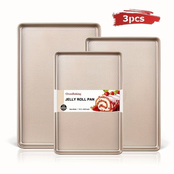 3-Piece Nonstick Baking Pan Set, Commercial Grade Steel Bakeware with Diamond Texture Pattern, Premium Restaurant Quality Oven Safe Easy-to-Clean Pans