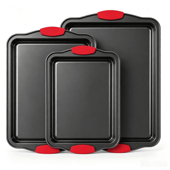 3 Piece Nonstick Baking Sheet Set, Carbon Steel Cookie Sheets with Red Silicone Grips, Oven Safe Baking Trays for Cookies Baking Roasting