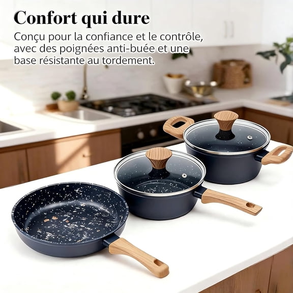 3-Piece Nonstick Cookware Set with Lids, 10.25 Inch Frying Pan & Pots for Induction Stove