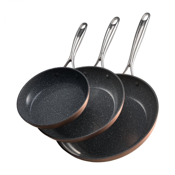 3-Piece Nonstick Frying Pan Set - 8, 10, 12 Inch Aluminum Skillet Cookware Set with Ergonomic Handle, Pre-Seasoned Grey Fry Pan for Kitchen