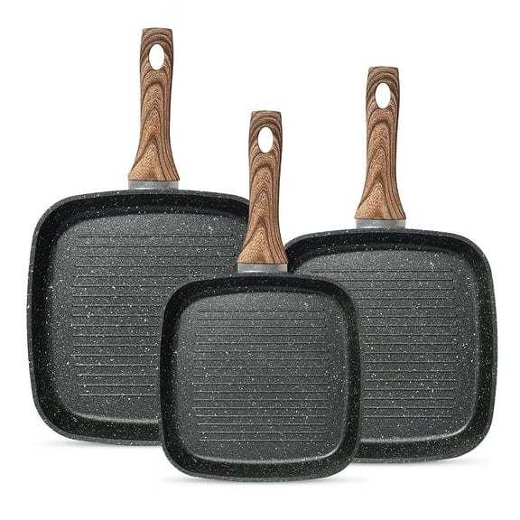 3 Piece Nonstick Frying Pan Set (9.5", 10", 11") – Square Grill Skillets with Removable Stay-Cool Handles, PFOA-Free & Dishwasher Safe | #KitchenFinds #CookingHacks#CookingEssentials