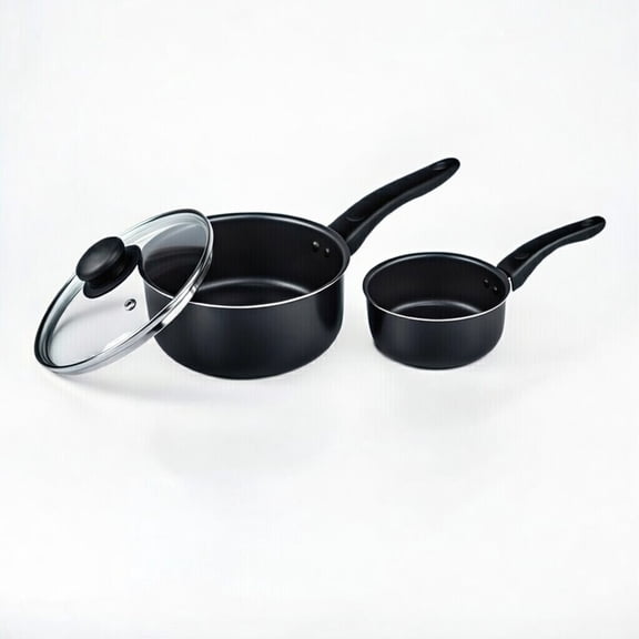 3-Piece Nonstick Saucepan Set with Glass Lids - 1 Qt & 2 Qt Black Saucepans, Durable Non-Stick Coating, Even Heating, Dishwasher Safe, Perfect for Everyday Cooking, Sauces & Boiling