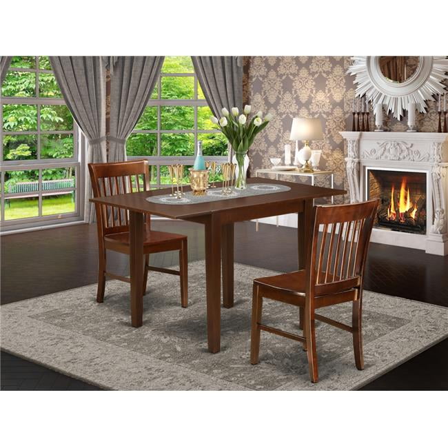 Mahogany Finish Solid Wood Dining Table Set with 2 Chairs