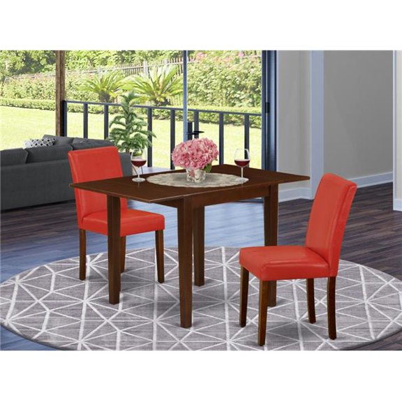 3 Piece Norden Modern Dining Table Set - Firebrick Red & Mahogany
