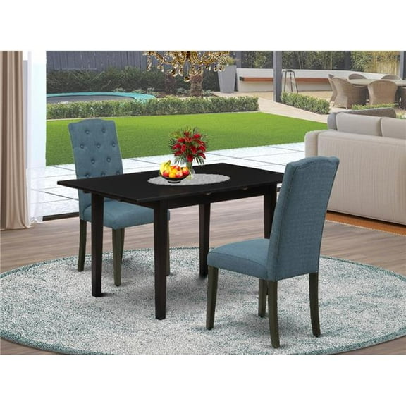 3 Piece Norfolk Wooden Dining Table Set - Black