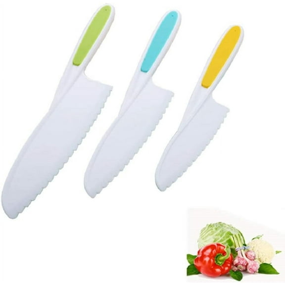 3 Piece Nylon Knives for Kids Kids Nylon Knife Set Kid Safe Knives for Cooking & Cutting Kitchen Lettuce & Salad Knives Kids Serrated Knife in 3 Sizes & Colors Plastic Knifes for Kids Christmas Gift