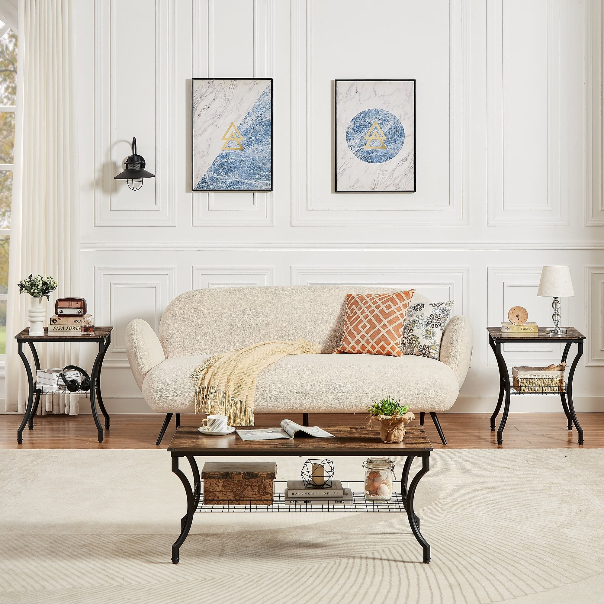 3-Piece Occasional Coffee Table Set, Vintage Living Room Set with 2 End Table Brown