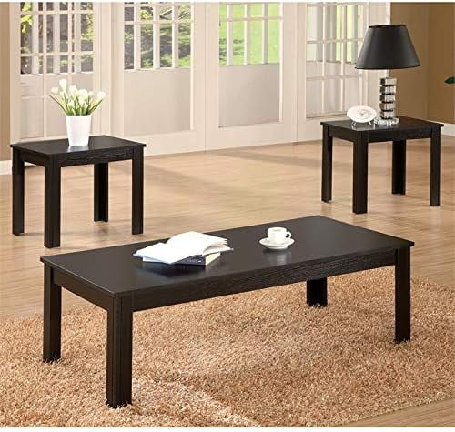 Black Solid Wood Rectangular Coffee Table Set