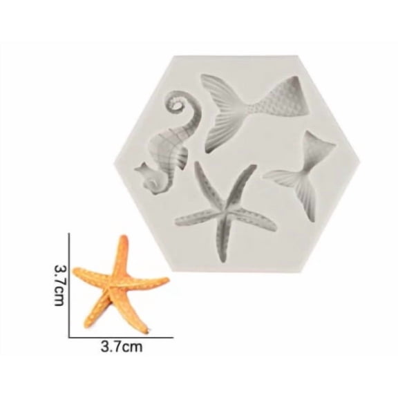 3-Piece Ocean Silicone Baking Molds Fish Tail Starfish Seahorse Fondant Set