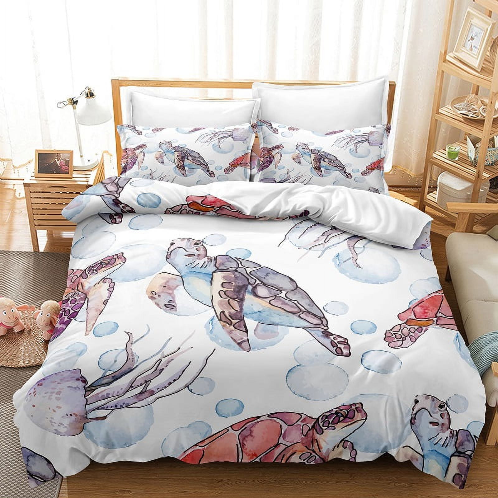 3 Piece Ocean Theme Bedding Set Blue Green Lightweight Bedspread ...