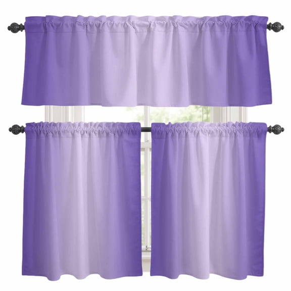 3 Piece Ombre Kitchen Curtain Valance and Tiers Set Violet Purple Gradient Rod Pocket Tier Curtain 24 Inch Small Window Drapes for Living Room Bedroom Cafe Home Decor