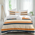 thumbnail image 1 of 3 Piece Orange Blue Stripe Duvet Cover Set California King,Microfiber Comforter/Quilt Cover with Corner Ties and 2 Pillowcases,Minimalist Farmhouse Stripes All Season Soft Bedding with Zipper Closure, 1 of 8