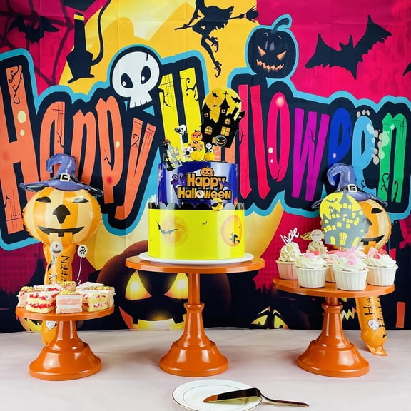 3 Piece Orange Cake Stands Set Metal Cupcake Pedestal Table Dessert Display Stand with Tall Base Decoration Serving Platter for Baby Shower Wedding Birthday Parties Celebration