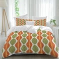 thumbnail image 1 of 3 Piece Orange Green Geometric Duvet Cover Set California King,Microfiber Comforter/Quilt Cover with Corner Ties and 2 Pillowcases,Abstract Moire Modern Vintage All Season Bedding with Zipper Closure, 1 of 8