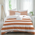 thumbnail image 1 of 3 Piece Orange Stripes Duvet Cover Set Twin Size, Microfiber Comforter/Quilt Cover with Corner Ties and 2 Pillowcases, Simple Orange White Texture All Season Soft Bedding with Zipper Closure, 1 of 8