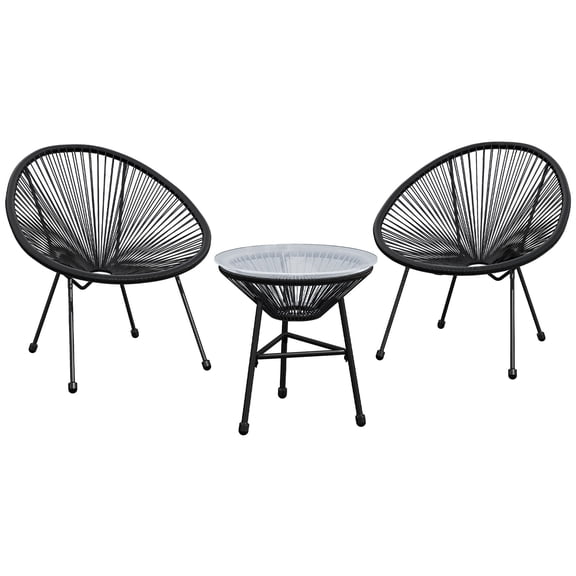 Heynemo 3 Piece Outdoor Bistro Sets, Outdoor Acapulco Chair and Table Set, Black