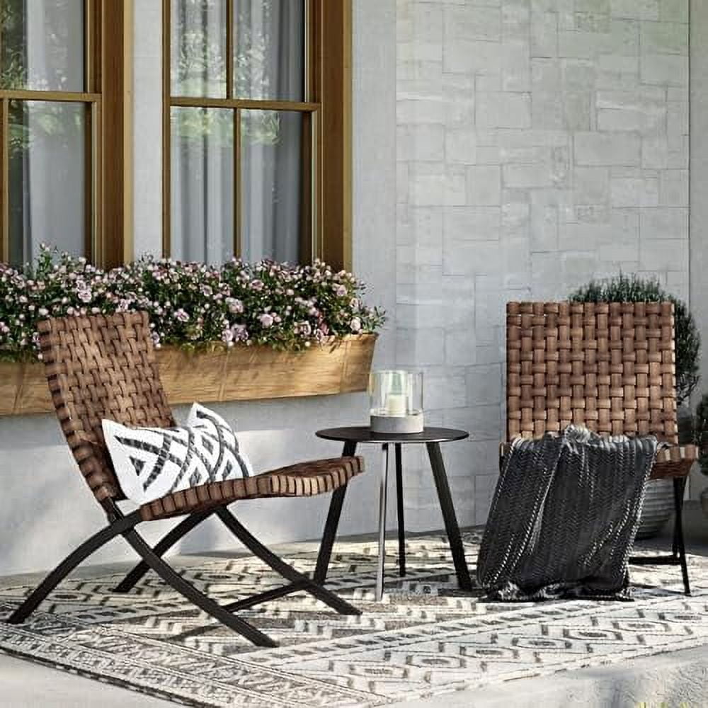 3Piece Outdoor Bistro Folding Chairs Weather Resistant Wicker Patio Chairs and Coffee Table for