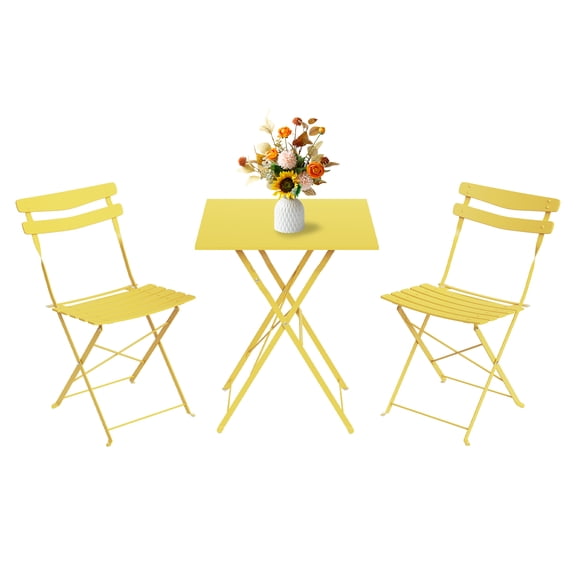 3 Piece Outdoor Bistro Set,Space-Saving Folding Bistro Set,Metal Frame Folding Patio Furniture with 2 Stackable Chairs & Round Metal Cafe Table No Assembly Needed, for Balcony, Yard, Garden