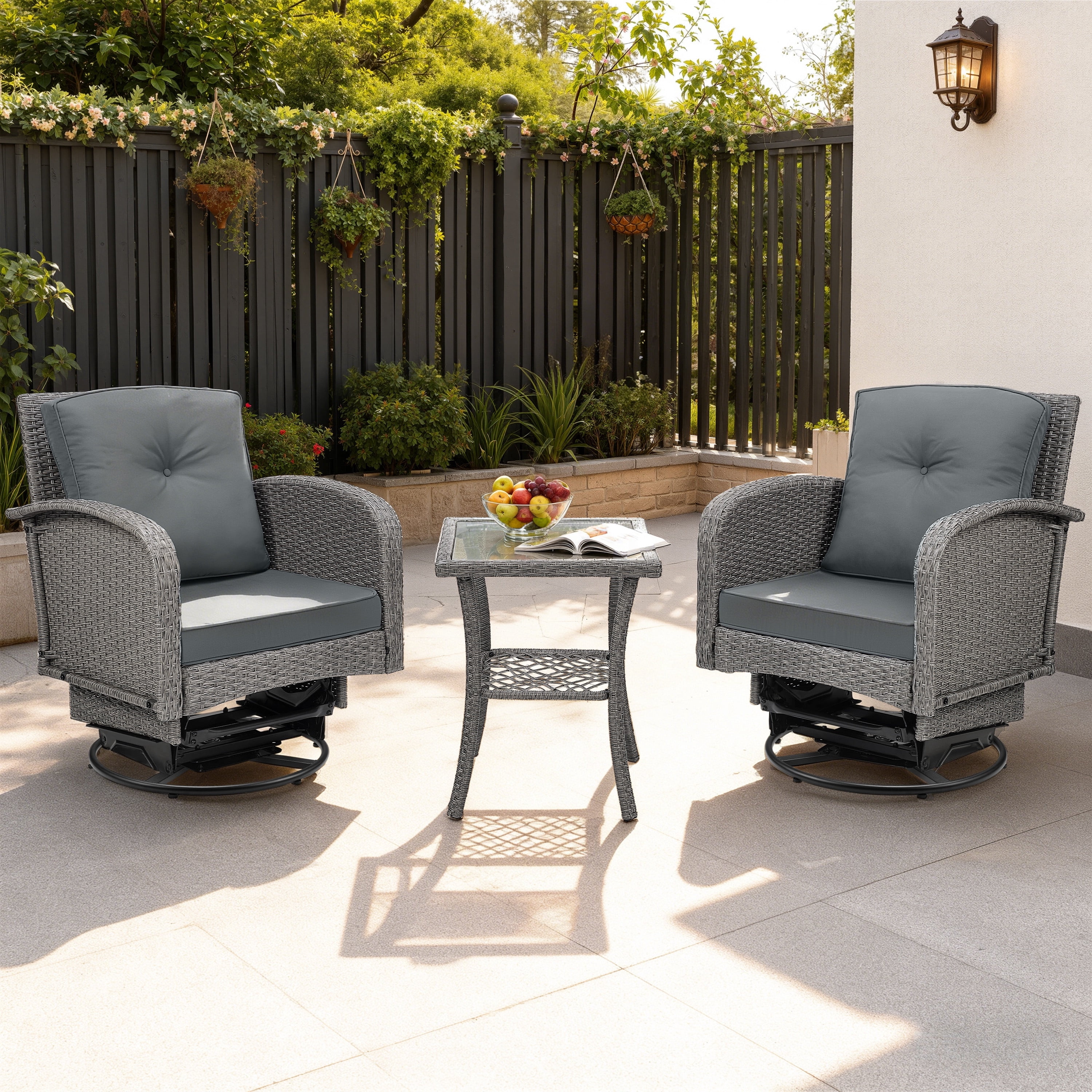3 Piece Bistro Set with Swivel Rockers & Metal Table - Outdoor ...