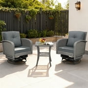 3 Piece Outdoor Bistro Swivel Chairs Set, Patio Bistro Set w/ 360° Swivel Rocking Chairs & Table, All-Weather Conversation Set with Metal Frame for Patio Backyard Porches or Garden - Dary Gray