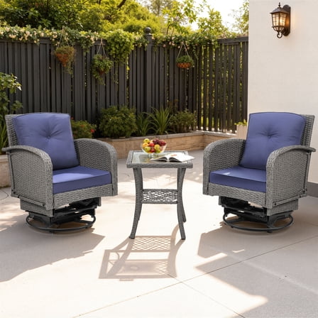 3 Piece Outdoor Bistro Swivel Chairs Set, Patio Bistro Set w/ 360° Swivel Rocking Chairs & Table, All-Weather Conversation Set with Metal Frame for Patio Backyard Porches or Garden - Navy Blue