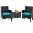 3 Piece Outdoor Black Wicker Chair Small Patio Furniture, Front Porch