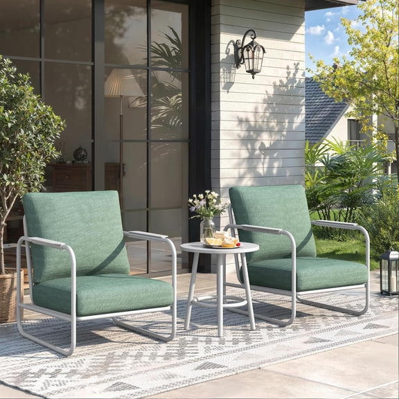 JXXM 3 Piece Outdoor Chair Set with Side Table, Aluminum Frame, 6.5" Thick Cushions, 24" Wide Seat for Porch Deck Backyard, Brown