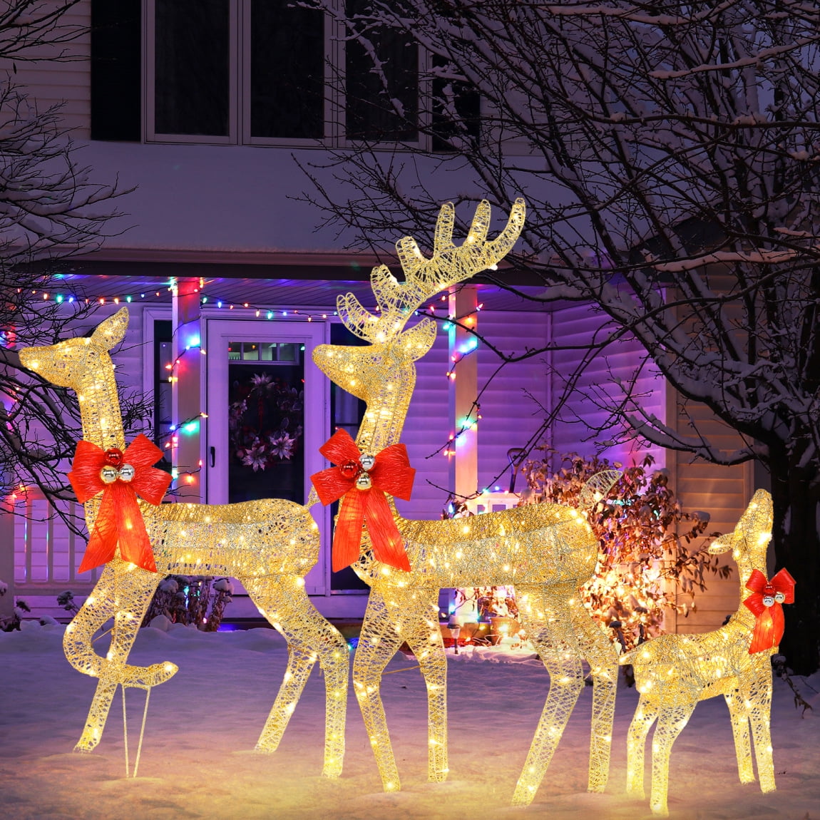 3 Piece Outdoor Christmas Decorations Deer Family Set, 4ft Lighted 