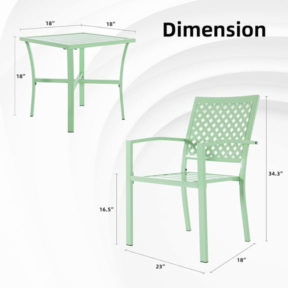 3-Piece Outdoor Dining Set - Cast Iron Table & Chairs, Slatted Square Bistro Set for Balcony Garden (Light Green)