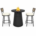thumbnail image 1 of 3-Piece Outdoor Fire Pit Bar Set Patio Conversation Dining Bistro Set with 40000BTU Propane Round Fire Table 2 Swivel Barstools Chairs, Black, 1 of 9