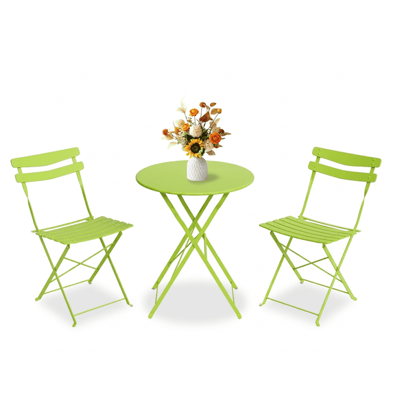 3-Piece Outdoor Folding Bistro Set, Metal Patio Table and Chairs Set ...