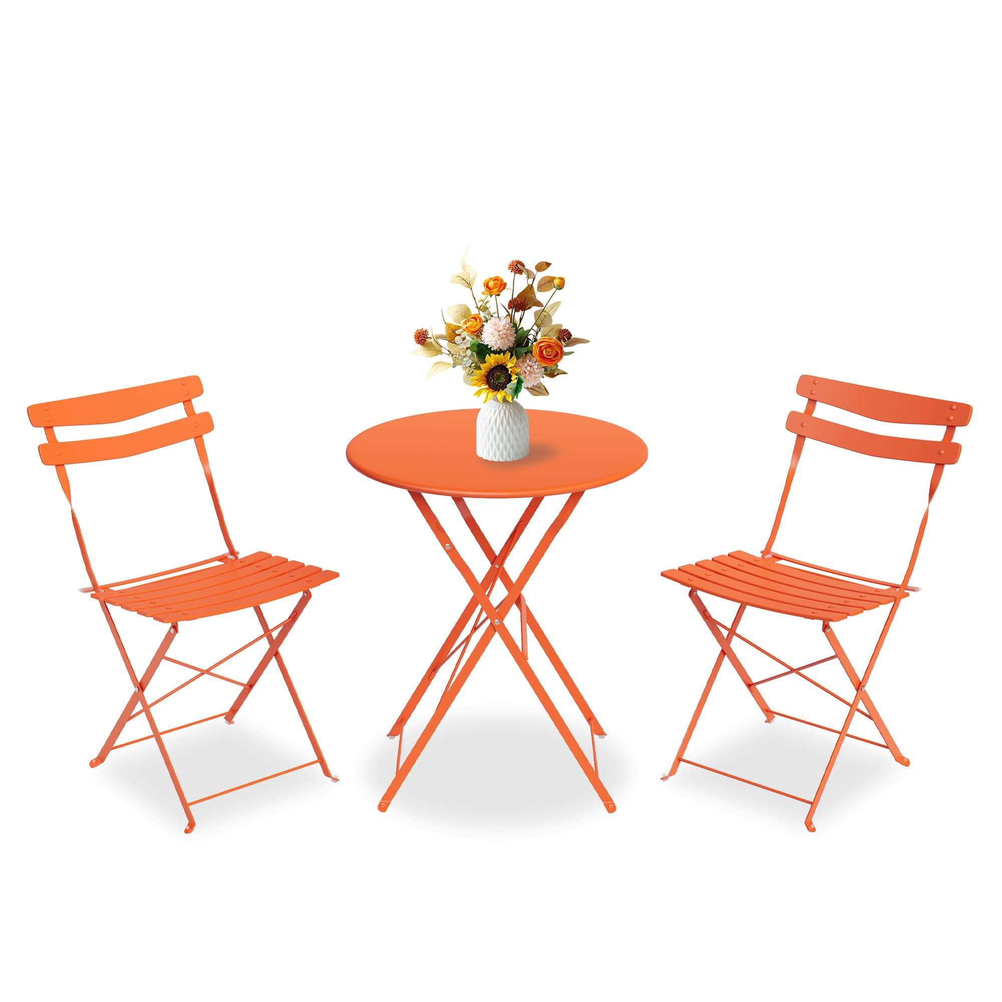 3-Piece Outdoor Folding Bistro Set, Metal Patio Table and Chairs Set ...