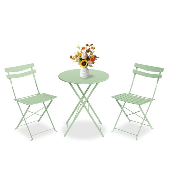 3-Piece Outdoor Folding Bistro Set, Metal Patio Table and Chairs Set for Balcony, Backyard, and Garden, Weather-Resistant Small Bistro Set, No Assembly Required