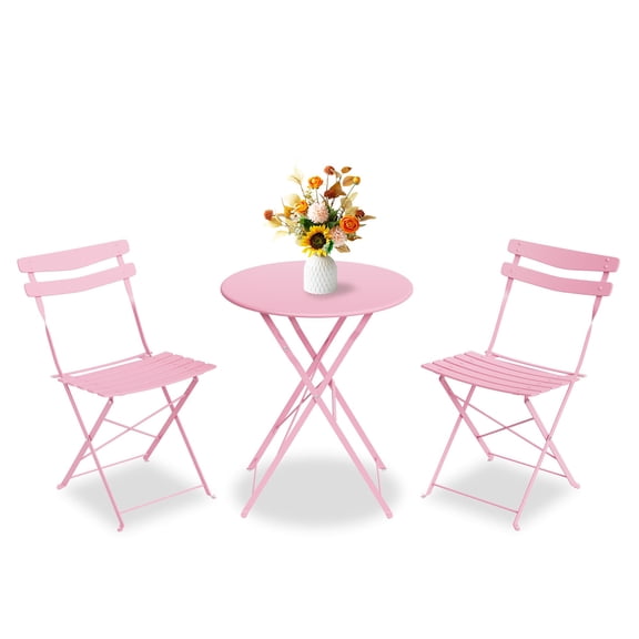 3-Piece Outdoor Folding Bistro Set, Metal Patio Table and Chairs Set for Balcony, Backyard, and Garden, Weather-Resistant Small Bistro Set, No Assembly Required