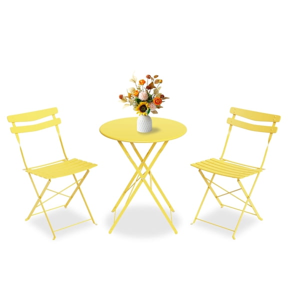 3-Piece Outdoor Folding Bistro Set, Metal Patio Table and Chairs Set for Balcony, Backyard, and Garden, Weather-Resistant Small Bistro Set, No Assembly Required