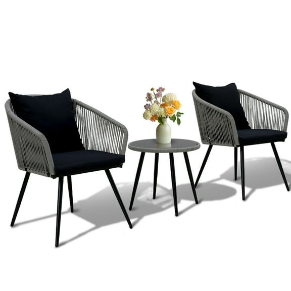 3 Piece Outdoor Furniture Patio Bistro Set Balcony Furniture Durable String Conversation Sets Outdoor Patio Chairs Set for Porch Poolside Garden